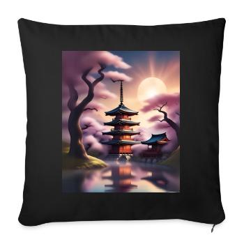 Japanese buildings during sakura - Sofa pillowcase 17,3'' x 17,3'' (45 x 45 cm) - black - Front
