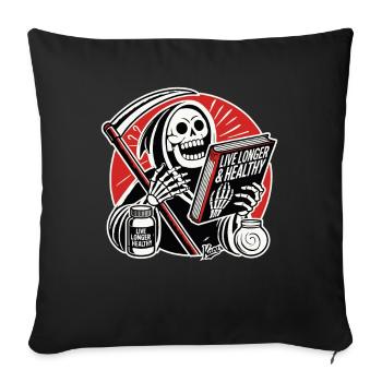 Livre de lecture de la Faucheuse amusée sur la longue vie - Housse de coussin décorative 45 x 45 cm - noir - Devant