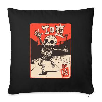 Japonais Edo Japon Rétro Dessin animé Squelette - Housse de coussin décorative 45 x 45 cm - noir - Devant
