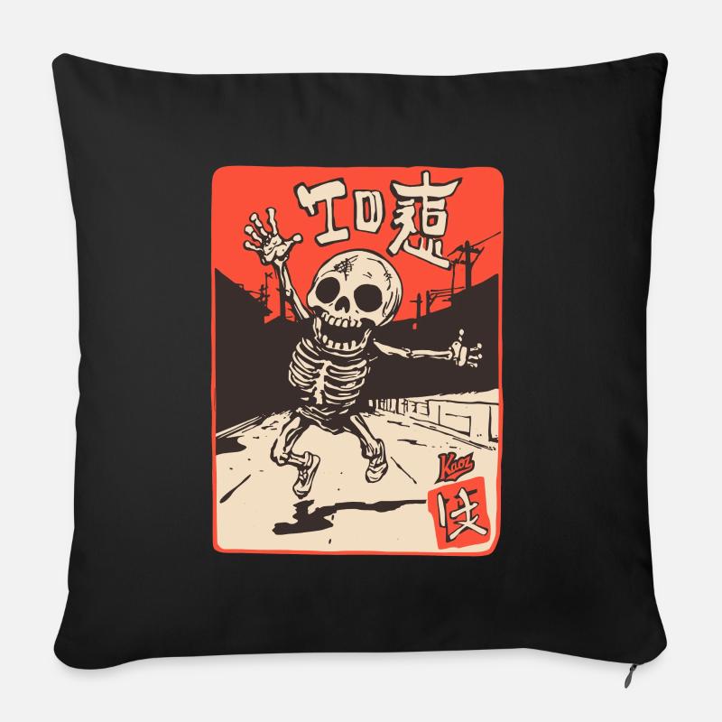 Japanisch Edo Japan Retro-Cartoon-Skelett - Sofakissenbezug 45 x 45 cm - Schwarz