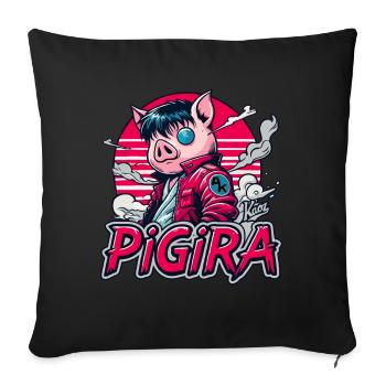 Pigira: The Japanese Cyber Punk Hero Pig - Sofa pillowcase 17,3'' x 17,3'' (45 x 45 cm) - black - Front