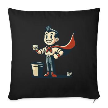 - Super-héros normal rétro trash avec cape - Housse de coussin décorative 45 x 45 cm - noir - Devant