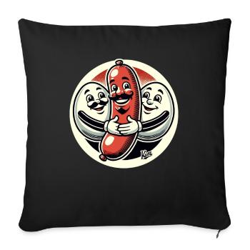 Bratwurst sausage hugged by two eggs - Sofa pillowcase 17,3'' x 17,3'' (45 x 45 cm) - black - Front