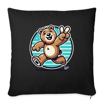 Running bear with wink and peace sign - Sofa pillowcase 17,3'' x 17,3'' (45 x 45 cm) - black - Front