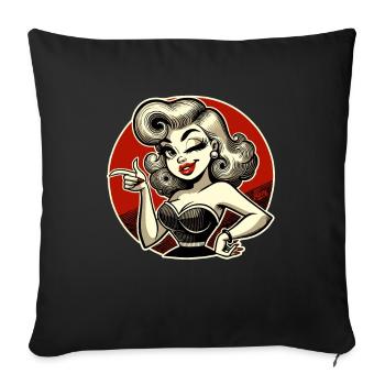 Blonde rétro avec clin d’œil et bouton-pression - Housse de coussin décorative 45 x 45 cm - noir - Devant