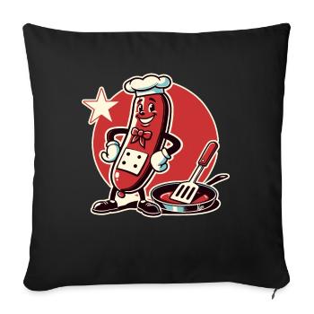 The chef is a funny bratwurst with a pan - Sofa pillowcase 17,3'' x 17,3'' (45 x 45 cm) - black - Front