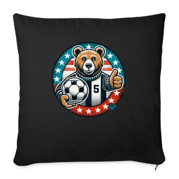 Ours de football avec ballon et pouce vers le haut - Housse de coussin décorative 45 x 45 cm - noir - Devant