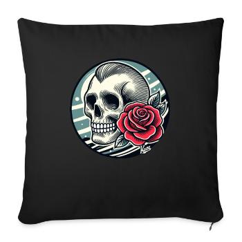 Retro Skull and Rose - Sofa pillowcase 17,3'' x 17,3'' (45 x 45 cm) - black - Front