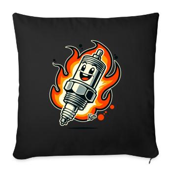 Bougie d’allumage joyeuse en feu - Housse de coussin décorative 45 x 45 cm - noir - Devant