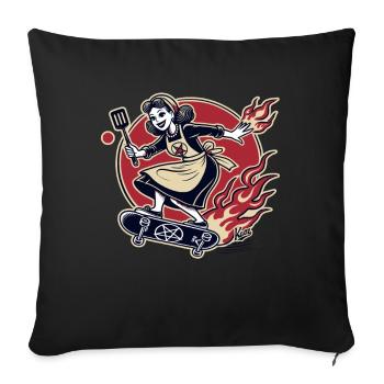 Femme au foyer culte faisant du skateboard sur du skateboard - Housse de coussin décorative 45 x 45 cm - noir - Devant