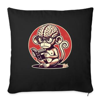 Singe nerd avec un grand Geirn lisant un livre - Housse de coussin décorative 45 x 45 cm - noir - Devant