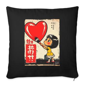 Kleines Mädchen malt Herz an die Wand - Sofakissenbezug 45 x 45 cm - Schwarz - Vorne