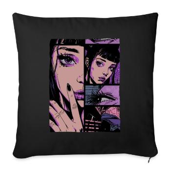 Fille de dessin animé mystique - Housse de coussin décorative 45 x 45 cm - noir - Devant