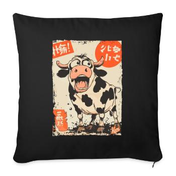 Vache de dessin animé japonais avec fantaisie - Housse de coussin décorative 45 x 45 cm - noir - Devant