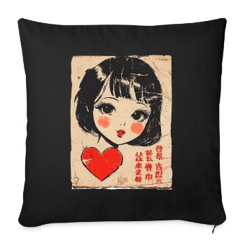 Mignon dessin animé fille avec coeur - Housse de coussin décorative 45 x 45 cm - noir - Devant