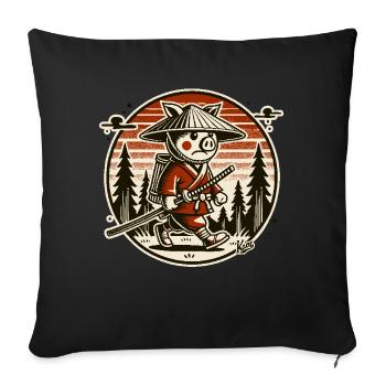 Le cochon samouraï Ronin en mouvement - Housse de coussin décorative 45 x 45 cm - noir - Devant