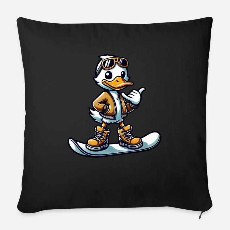 Comic Ente Snowboarden Winter Wintersport - Sofakissenbezug 45 x 45 cm - Schwarz