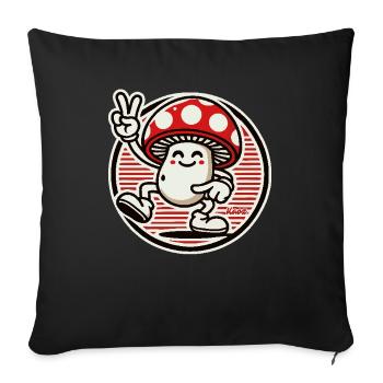 Champignon joyeux avec signe de paix - Housse de coussin décorative 45 x 45 cm - noir - Devant
