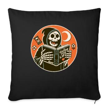 Grim Reaper reads guidebook book for life - Sofa pillowcase 17,3'' x 17,3'' (45 x 45 cm) - black - Front