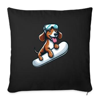 Dackel Hund Snowboard Comics Winterspaß - Sofakissenbezug 45 x 45 cm - Schwarz - Vorne