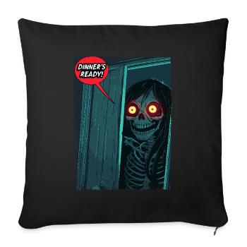 Une maman squelette d’horreur appelle : Le dîner est prêt ! - Housse de coussin décorative 45 x 45 cm - noir - Devant