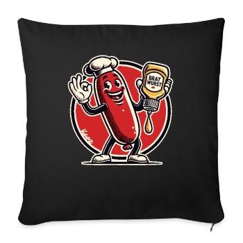 Délicieux chef heureux : bratwurst en sauce - Housse de coussin décorative 45 x 45 cm - noir - Devant