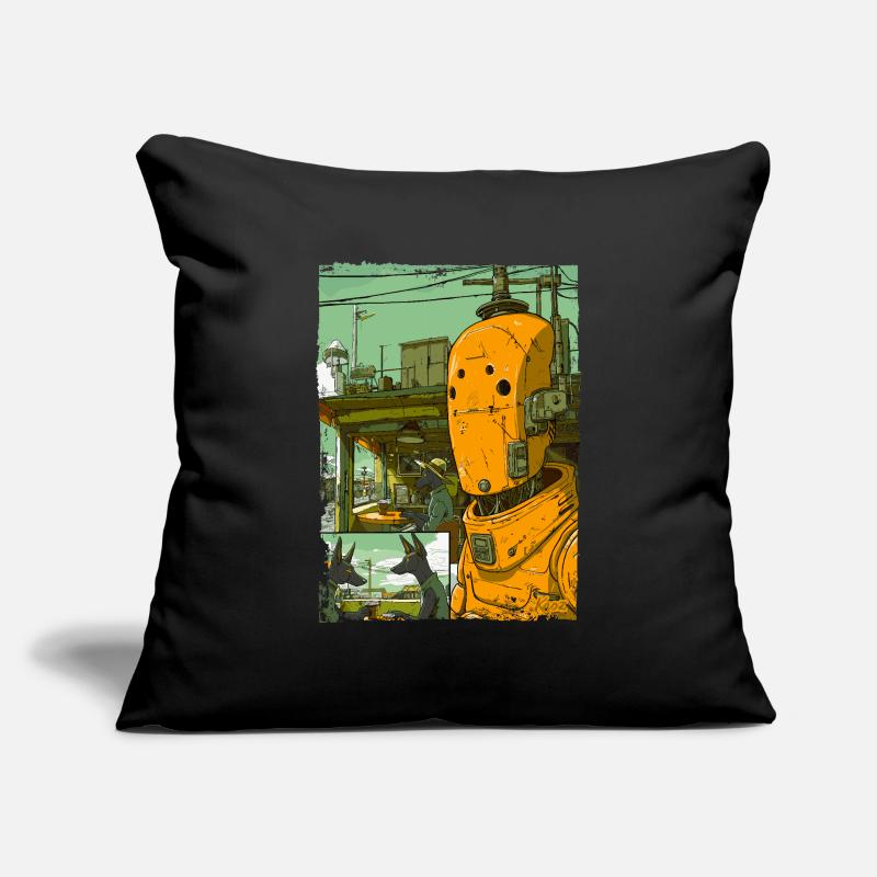Cartoon einer Sci-Fi-Dystopie mit Roboter Sofakissenbezug 45 x 45 cm