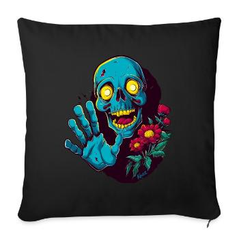 Funny skull with flowers greets: Hello! - Sofa pillowcase 17,3'' x 17,3'' (45 x 45 cm) - black - Front
