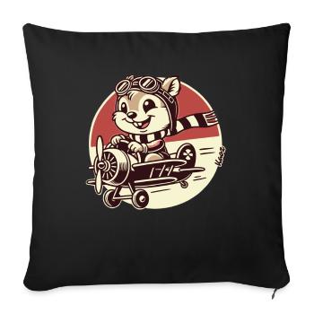 Funny Squirrel Pilot in Propeller Airplane - Sofa pillowcase 17,3'' x 17,3'' (45 x 45 cm) - black - Front