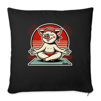 Yoga Pig, Méditation et Paix Intérieure - Housse de coussin décorative 45 x 45 cm - noir - Devant