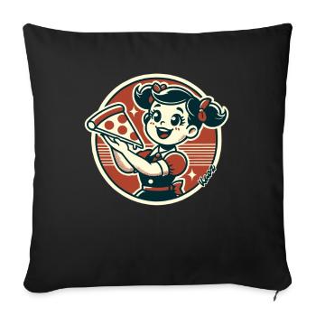 Little girl with pizza - Sofa pillowcase 17,3'' x 17,3'' (45 x 45 cm) - black - Front
