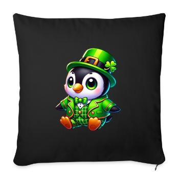 Dessin animé mignon du pingouin de Saint-Patrick - Housse de coussin décorative 45 x 45 cm - noir - Devant