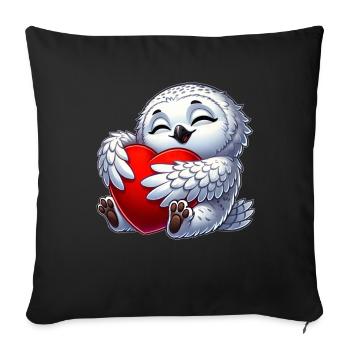 Verliebte Eule Schneeeule Herz Valentinstag - Sofakissenbezug 45 x 45 cm - Schwarz - Vorne