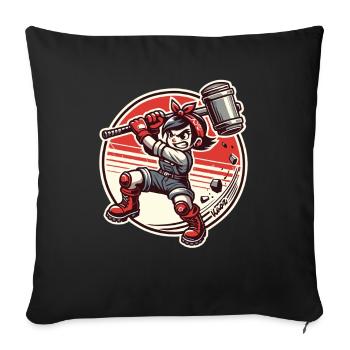 Jolie fille de dessin animé avec marteau - Housse de coussin décorative 45 x 45 cm - noir - Devant