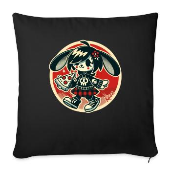 Funny punk bunny with pizza - Sofa pillowcase 17,3'' x 17,3'' (45 x 45 cm) - black - Front