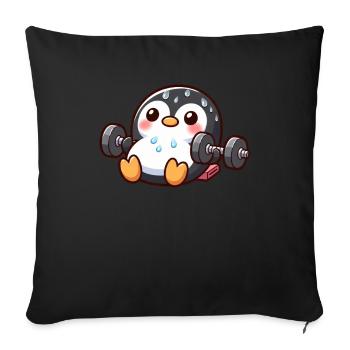 Mignon pingouin dessin animé poids haltérophilie fitness - Housse de coussin décorative 45 x 45 cm - noir - Devant