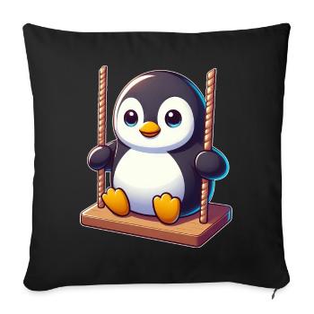Cute Penguin on Swing Playground Cartoon - Sofa pillowcase 17,3'' x 17,3'' (45 x 45 cm) - black - Front
