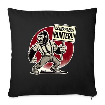 Gorilla mit Schild: Dönerpreise runter! - Sofakissenbezug 45 x 45 cm - Schwarz - Vorne