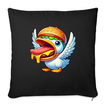 Funny duck with burger on its head - Sofa pillowcase 17,3'' x 17,3'' (45 x 45 cm) - black - Front