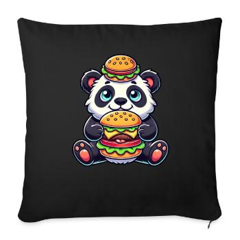 Burger panda mignon Fast-food bizarre - Housse de coussin décorative 45 x 45 cm - noir - Devant
