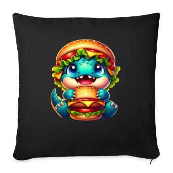 Mignon T-Rex Burger Fantaisiste Drôle Restauration rapide - Housse de coussin décorative 45 x 45 cm - noir - Devant