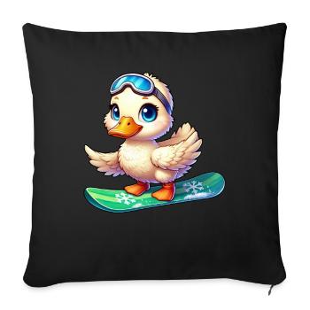 Cute Cartoon Duck Surfer Snowboarder - Sofa pillowcase 17,3'' x 17,3'' (45 x 45 cm) - black - Front
