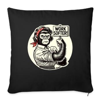 Femme gorille forte : Travail plus doux - Housse de coussin décorative 45 x 45 cm - noir - Devant