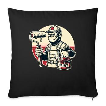 Peintre gorille avec seau de peinture et rouleau à peinture - Housse de coussin décorative 45 x 45 cm - noir - Devant