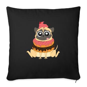 Chien carlin mignon avec des bonbons beignets - Housse de coussin décorative 45 x 45 cm - noir - Devant