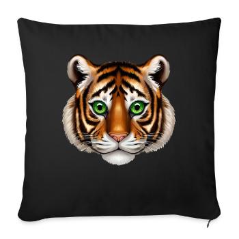 Portrait de tigre aux yeux verts - Tête de chat sauvage I - Housse de coussin décorative 45 x 45 cm - noir - Devant