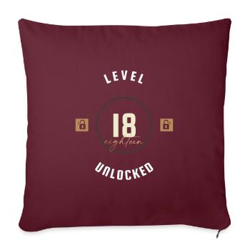 18e anniversaire Niveau dix-huit débloqué, cadeau - Housse de coussin décorative 45 x 45 cm - bordeaux - Devant