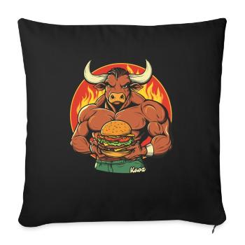 Muscle Bull avec burger – BBQ Power - Housse de coussin décorative 45 x 45 cm - noir - Devant