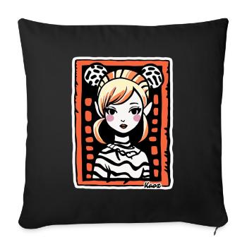 Stylized Cartoon Portrait – Artful Woman - Sofa pillowcase 17,3'' x 17,3'' (45 x 45 cm) - black - Front
