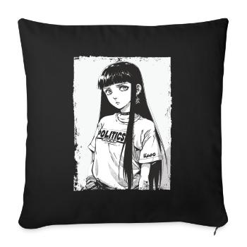Cartoon Girl japonais et politique - Housse de coussin décorative 45 x 45 cm - noir - Devant